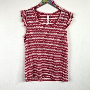 pink/cream lace striped top size S // 0227